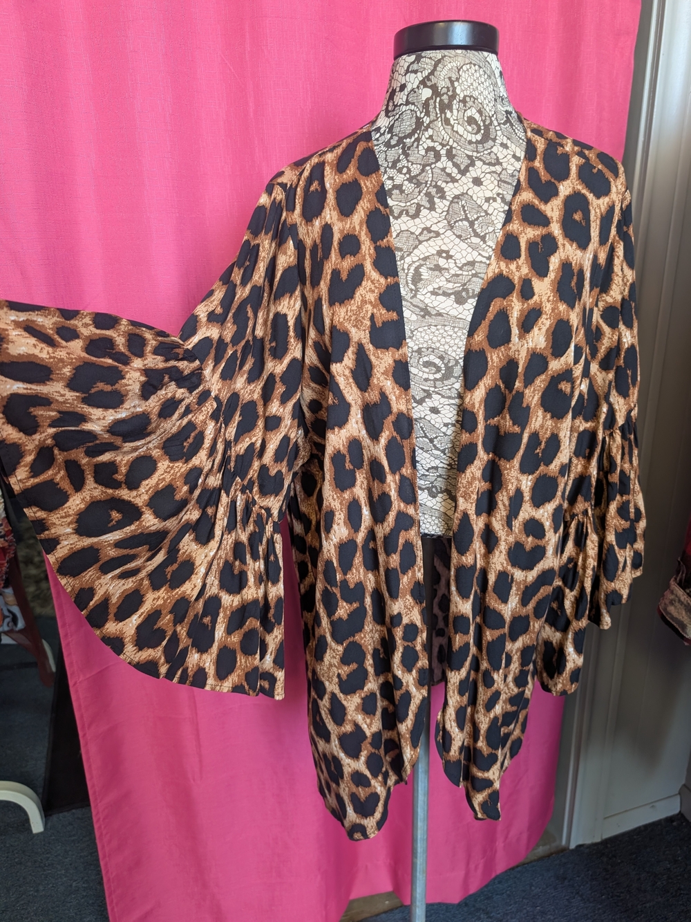 Leopard Print Open Front Kimono Brown/Black